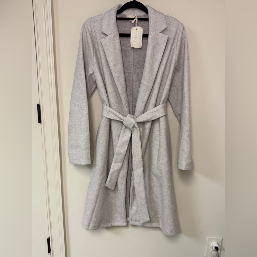NWT Hem & Thread: Gray Women's Belted Long Cardigan / Coat, Size M